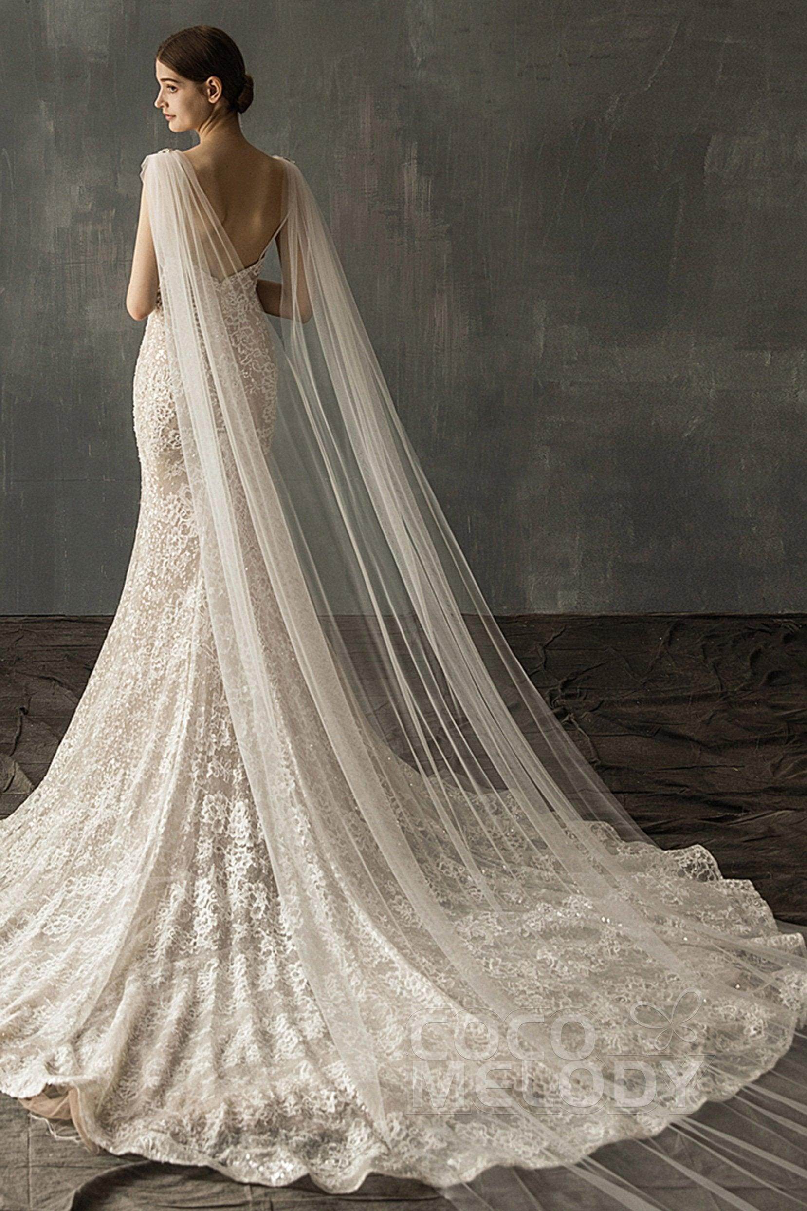 Elegant One-tier Cut Edge Tulle Chapel Veils Beading CV0200 - COCOMELODY